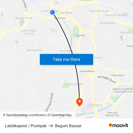 Lakdikapool / Pushpak to Begum Bazaar map