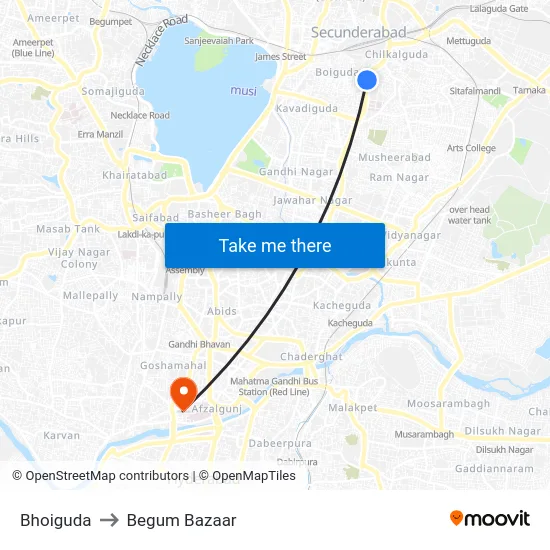 Bhoiguda to Begum Bazaar map