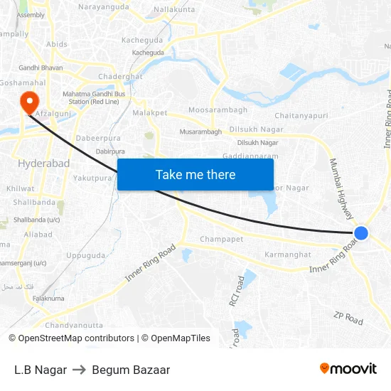 L.B Nagar to Begum Bazaar map