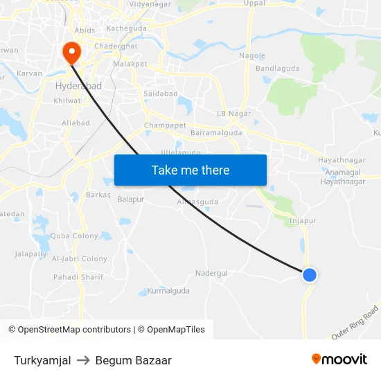 Turkyamjal to Begum Bazaar map