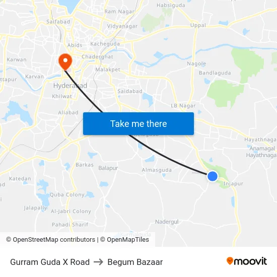 Gurram Guda X Road to Begum Bazaar map