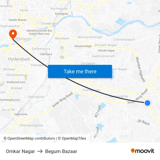 Omkar Nagar to Begum Bazaar map