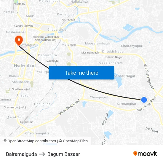Bairamalguda to Begum Bazaar map