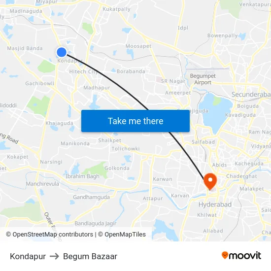 Kondapur to Begum Bazaar map
