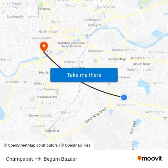 Champapet to Begum Bazaar map