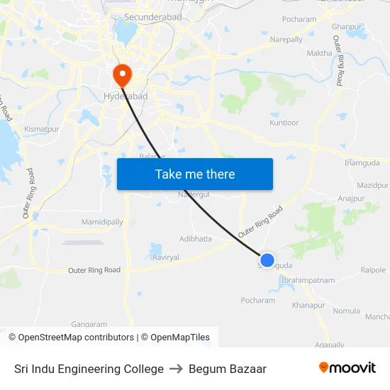 Sri Indu Engineering College to Begum Bazaar map