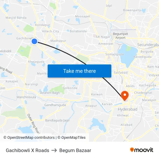 Gachibowli X Roads to Begum Bazaar map
