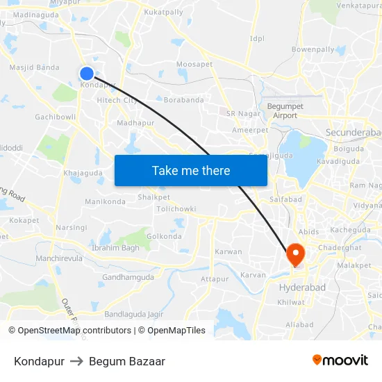 Kondapur to Begum Bazaar map