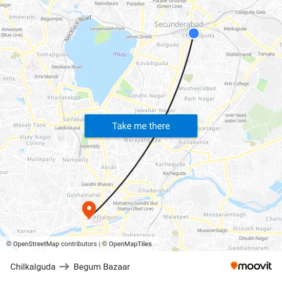 Chilkalguda to Begum Bazaar map