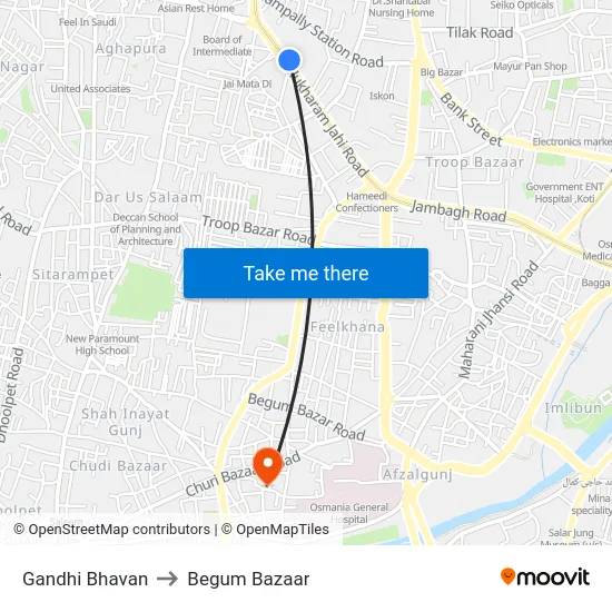 Gandhi Bhavan to Begum Bazaar map