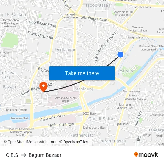 C.B.S to Begum Bazaar map