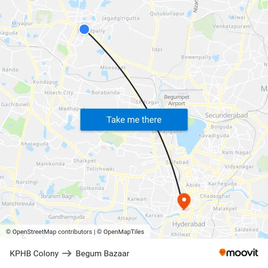 KPHB Colony to Begum Bazaar map