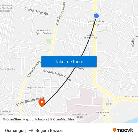 Osmangunj to Begum Bazaar map