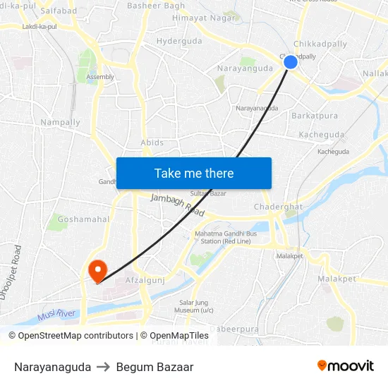 Narayanaguda to Begum Bazaar map