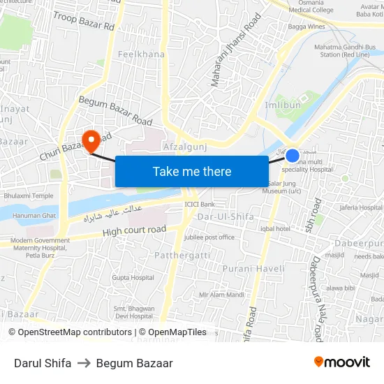 Darul Shifa to Begum Bazaar map