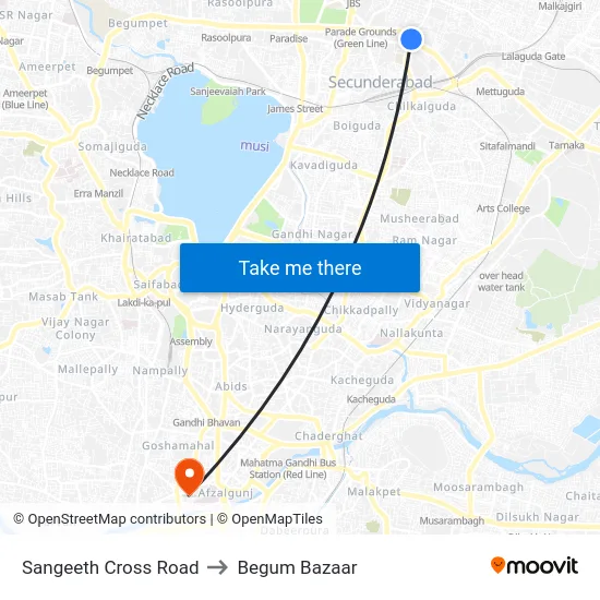 Sangeeth Cross Road to Begum Bazaar map