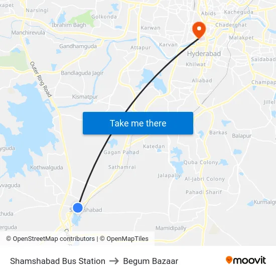 Shamshabad Bus Station to Begum Bazaar map