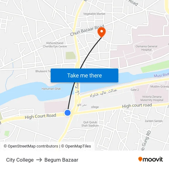 City College to Begum Bazaar map