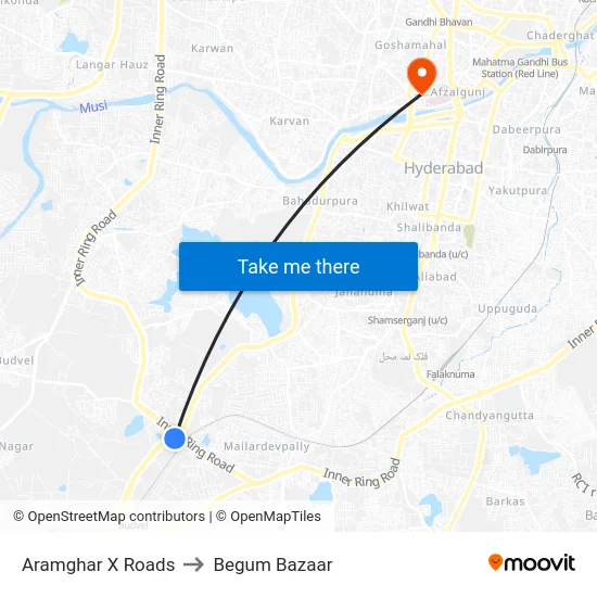 Aramghar X Roads to Begum Bazaar map