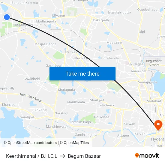 Keerthimahal / B.H.E.L to Begum Bazaar map