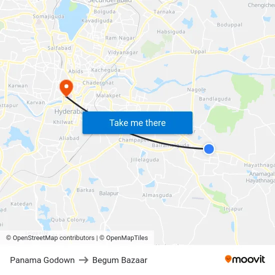 Panama Godown to Begum Bazaar map