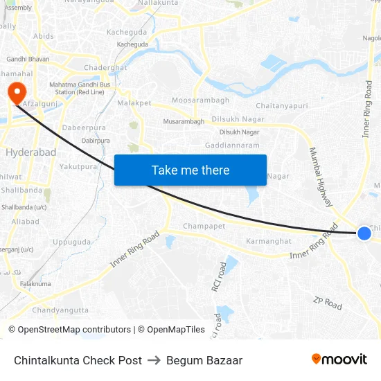 Chintalkunta Check Post to Begum Bazaar map