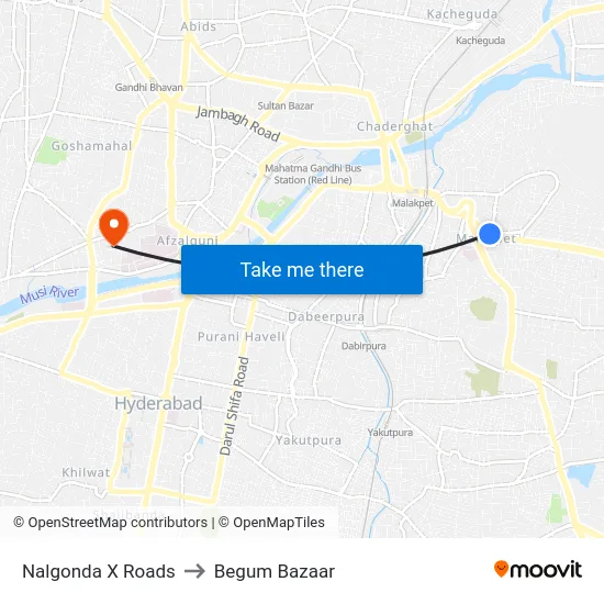 Nalgonda X Roads to Begum Bazaar map