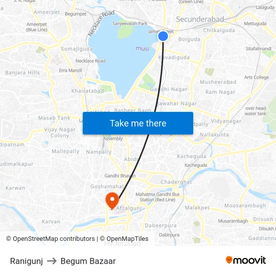 Ranigunj to Begum Bazaar map