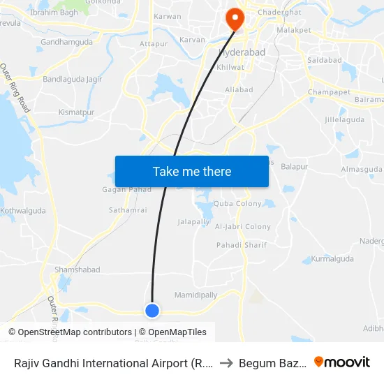 Rajiv Gandhi International Airport (R.G.I.A) to Begum Bazaar map