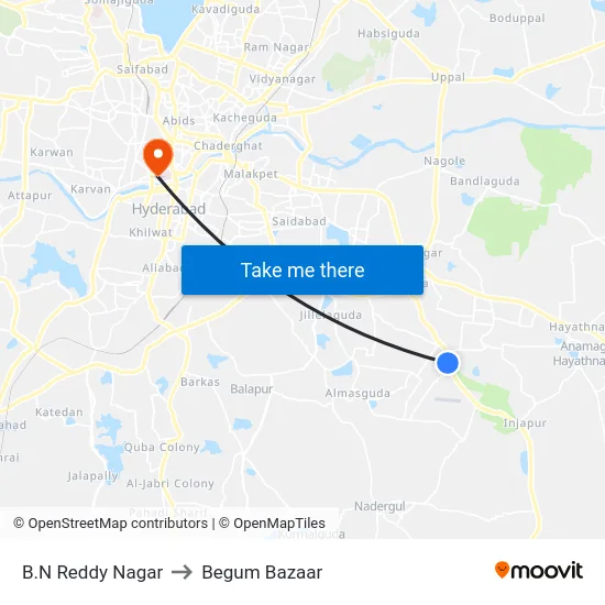 B.N Reddy Nagar to Begum Bazaar map