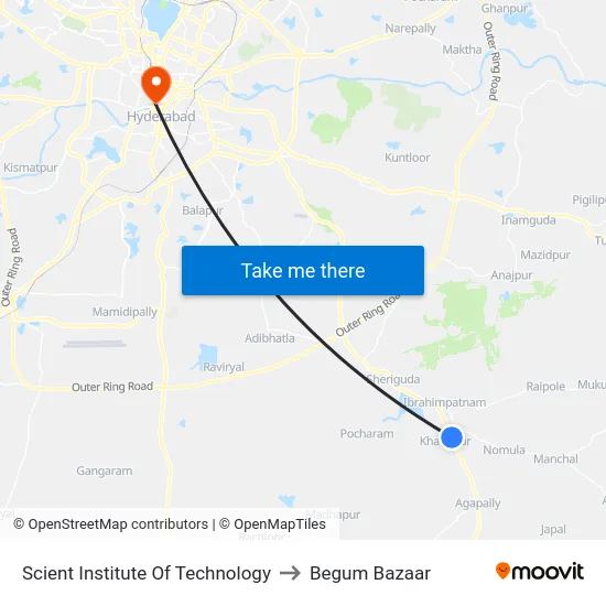 Scient Institute Of Technology to Begum Bazaar map