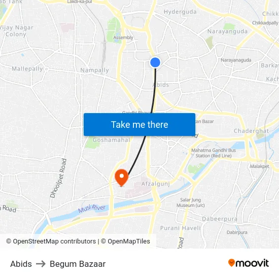 Abids to Begum Bazaar map