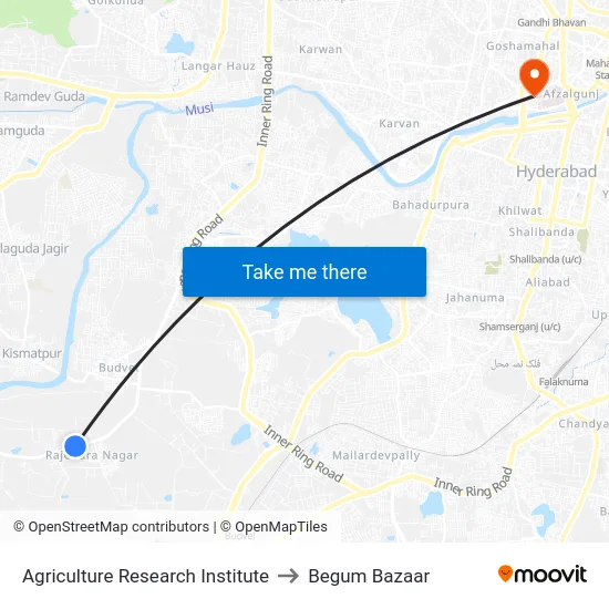 Agriculture Research Institute to Begum Bazaar map