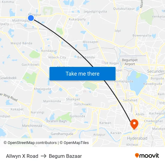 Allwyn X Road to Begum Bazaar map