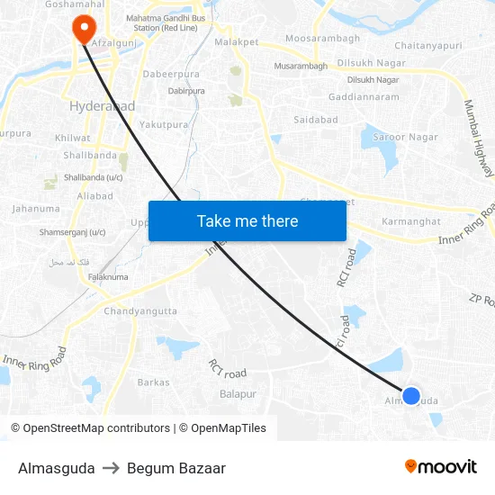 Almasguda to Begum Bazaar map