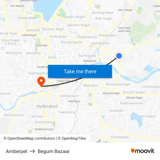 Amberpet to Begum Bazaar map