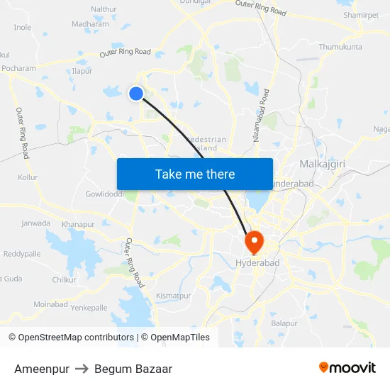 Ameenpur to Begum Bazaar map