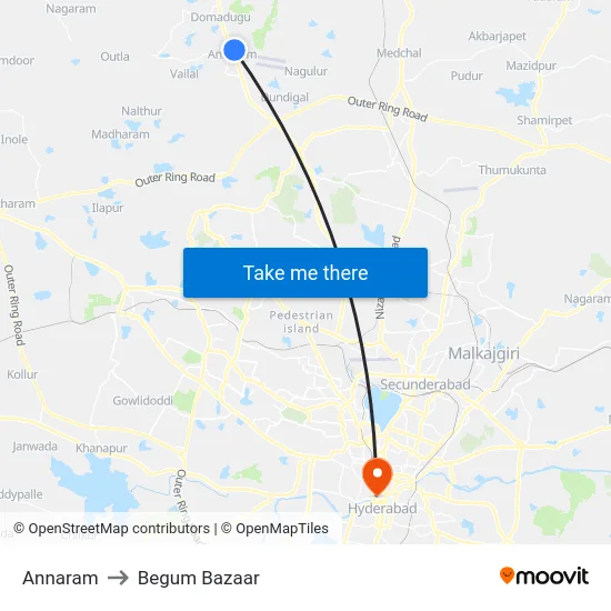 Annaram to Begum Bazaar map