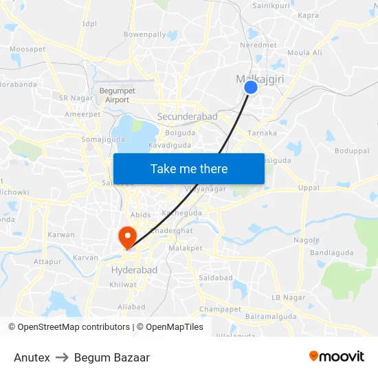 Anutex to Begum Bazaar map