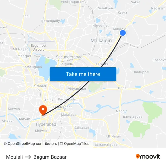 Moulali to Begum Bazaar map