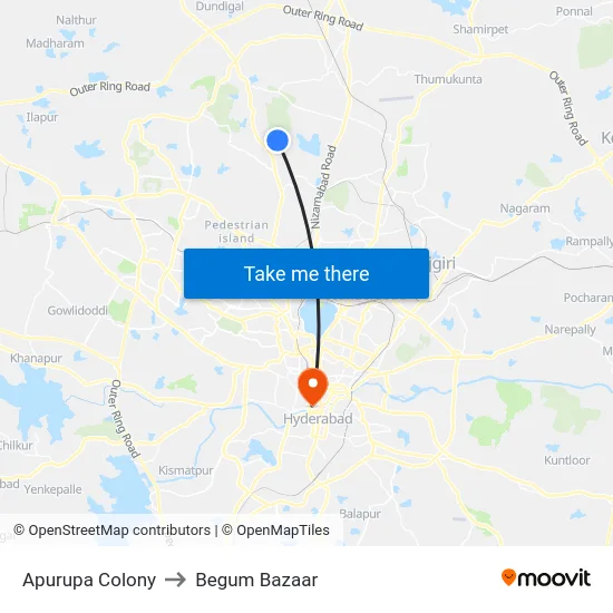 Apurupa Colony to Begum Bazaar map