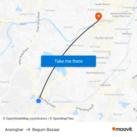 Aramghar to Begum Bazaar map