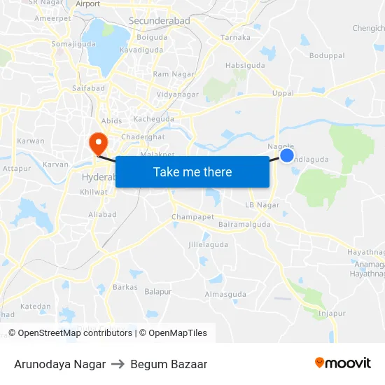 Arunodaya Nagar to Begum Bazaar map