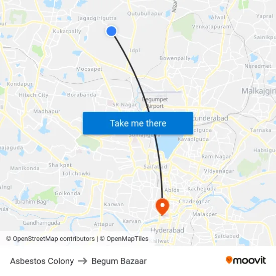 Asbestos Colony to Begum Bazaar map