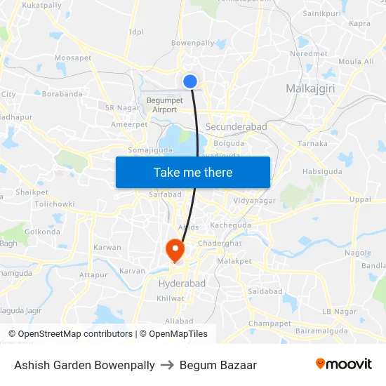 Ashish Garden Bowenpally to Begum Bazaar map