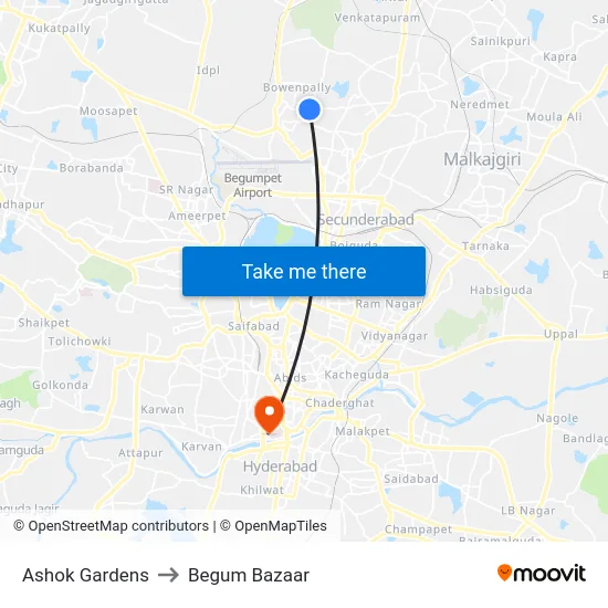 Ashok Gardens to Begum Bazaar map