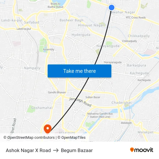 Ashok Nagar X Road to Begum Bazaar map