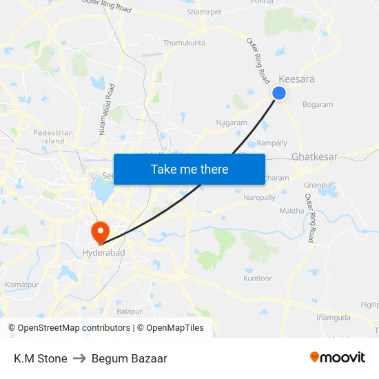 K.M Stone to Begum Bazaar map