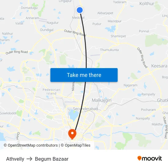 Athvelly to Begum Bazaar map