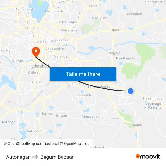 Autonagar to Begum Bazaar map